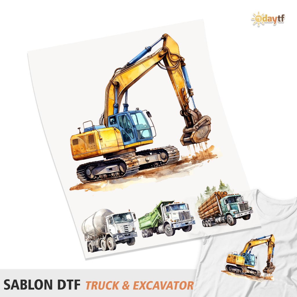 SABLON DTF PRINTING - TRUCK & EXCAVATOR | Sablon kaos, sablon setrika, sablon sticker, sablon dtf pr