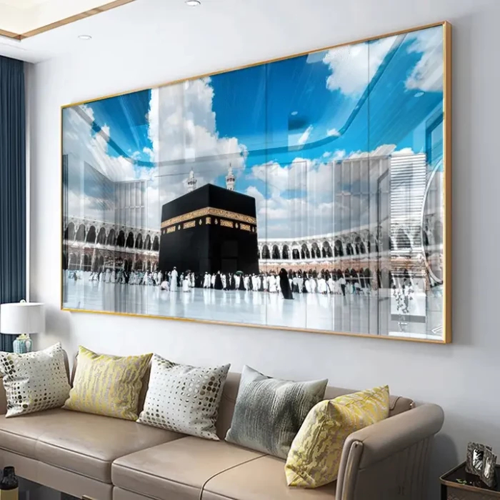 Lukisan Dinding Hiasan 5D Porcelain - Model Kabah & Kaligrafi - Bingkai Alumnium Detail Diamond