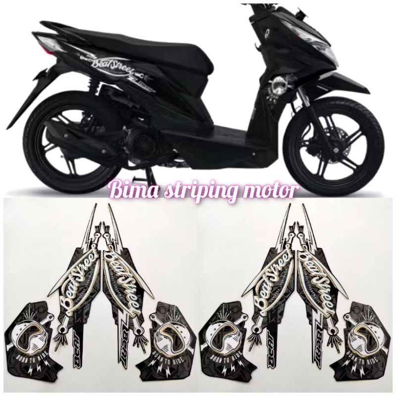 Stiker striping lis les body motor full set honda beat street 2017 hitam