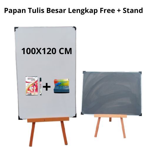 

Papan Tulis 100x120 Komplit Standing Whiteboard Besar - Papan Free spidol dan penghapus