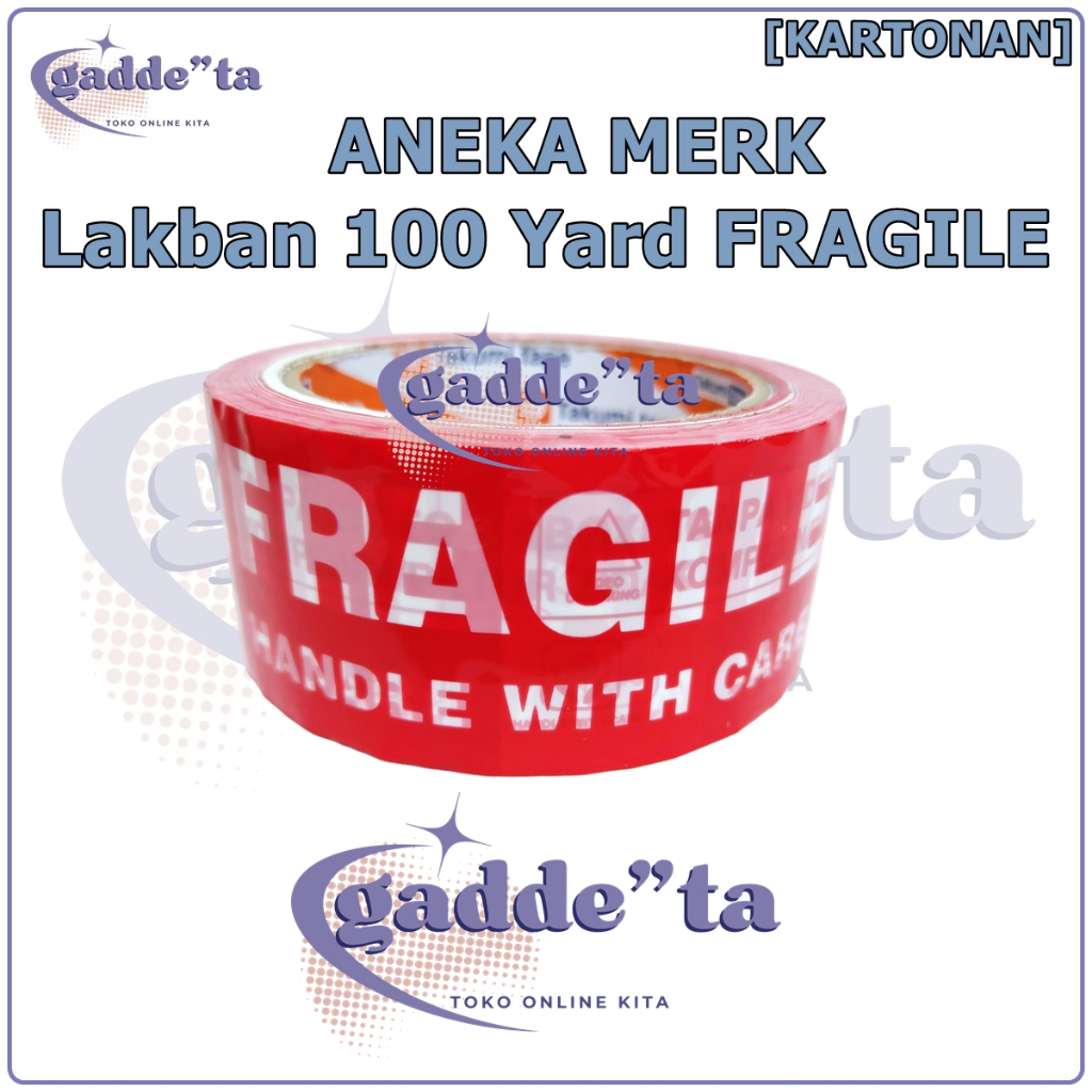 

[1 KARTON] Lakban 100 yard Fragile 45 x 100yard, 45 Omicron Aneka Merk