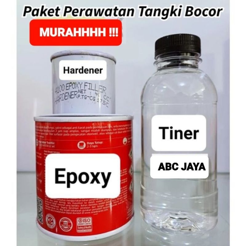 Cat Epoxy Tiner Paket Cat Epoxy dan Tiner untuk Perbaikan Tangki Bocor dan Anti Karat 200 ml Bening 