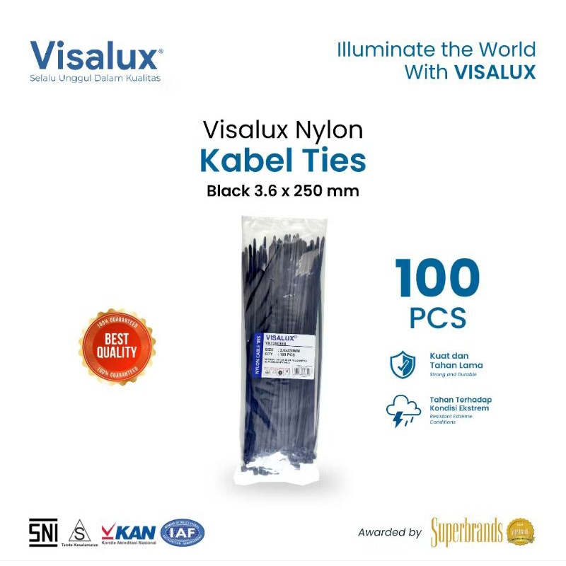 

Kabel ties Visalux 3,6 X 250MM Hitam&Putih