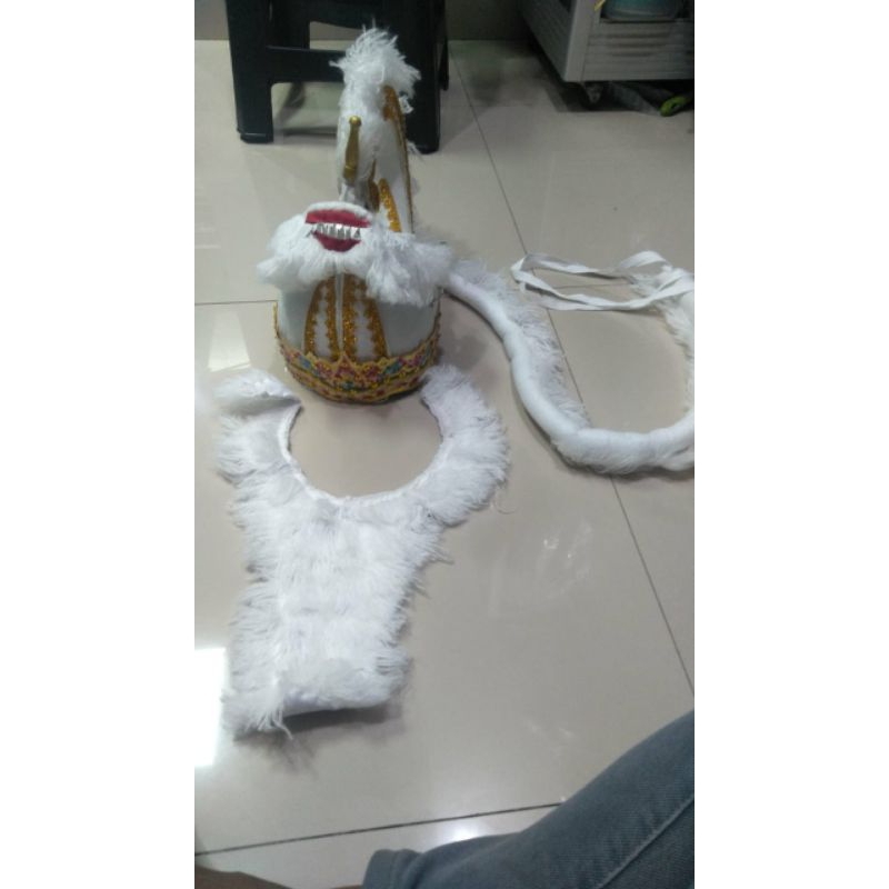 Kostum Wayang Anoman Dewasa Baju Ketek Putih Topi Brewok Ekor Cakil Bulu Leher Set Tradisional Jawa