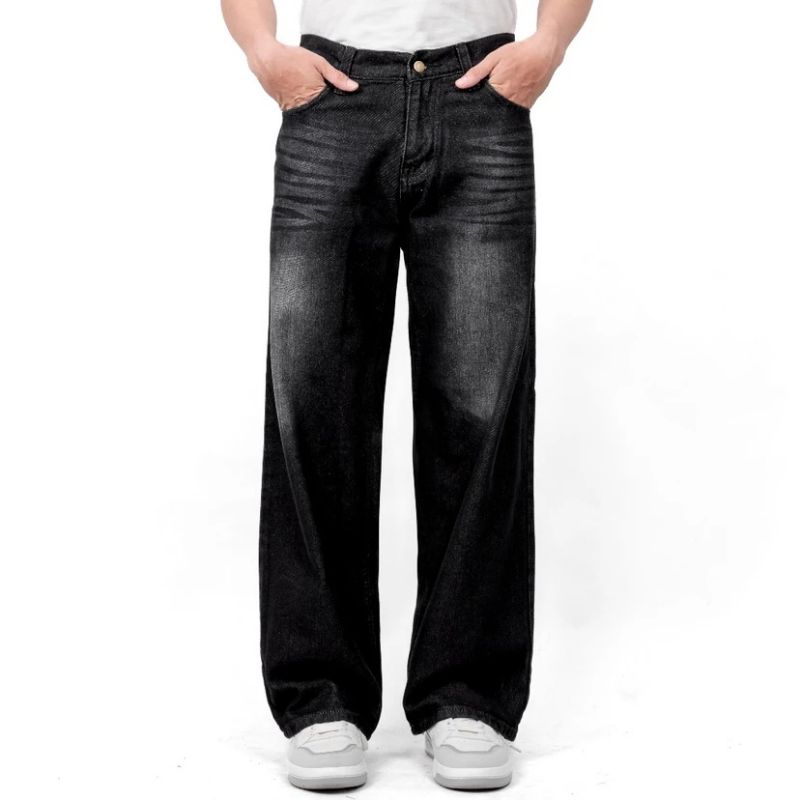 Celana Jeans Pria Washed Losse Straight Gombrong Komprang Skena Korean Style Baggy Pants Jins Longga