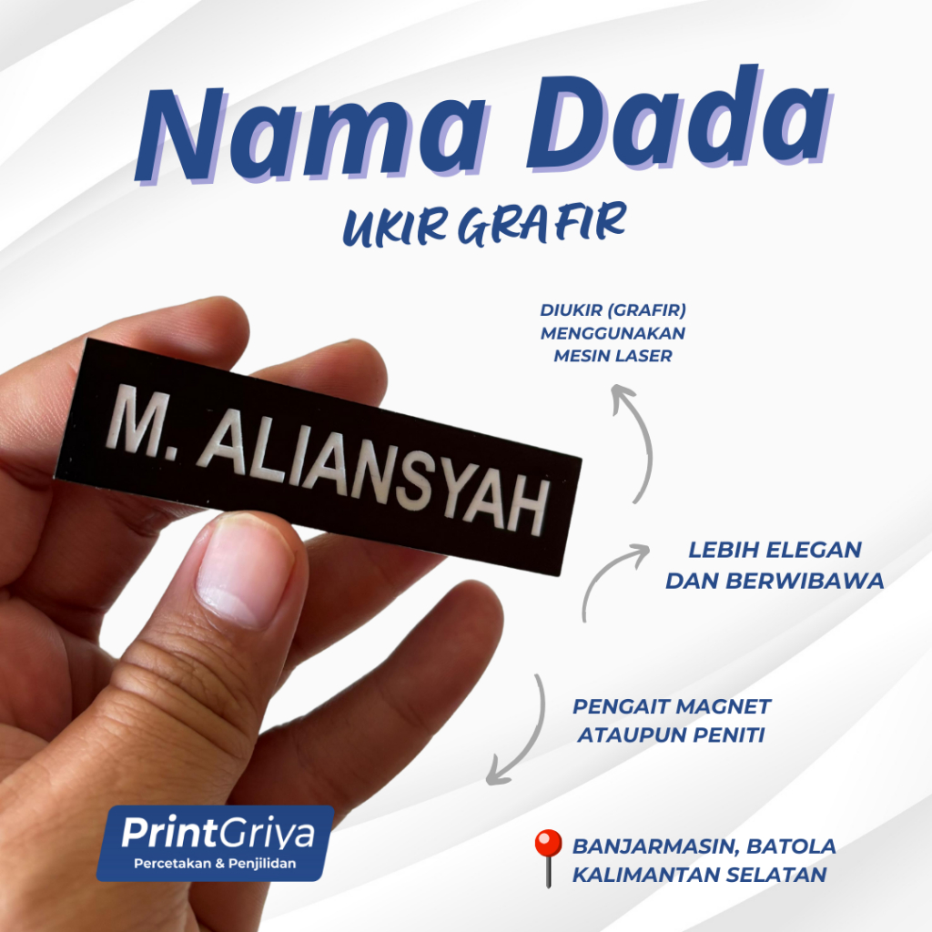 

NAMETAG NAMA DADA GRAFIR BERKUALITAS (DICETAK MENGGUNAKAN MESIN LASER)