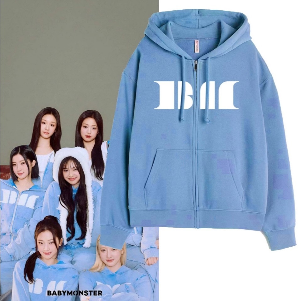BABYMONSTER Blue Zip-Up Hoodie & Sweatpants Set (Size L