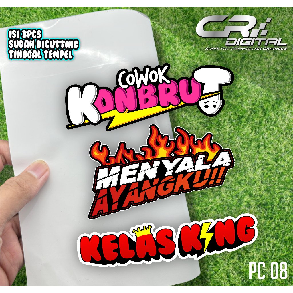 

Sticker isi 3pcs Udah Di potong Sticker COWOK KONBRUT , MENYALA ABANGKU, KELAS KING VIRAL TERBARU PC08