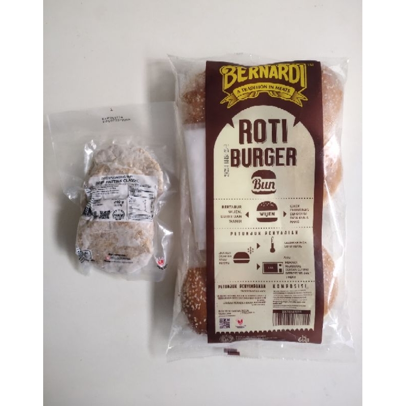 

Paket Bernardi Roti Burger Wijen Isi 6 + Beef Patties Classic Isi 6