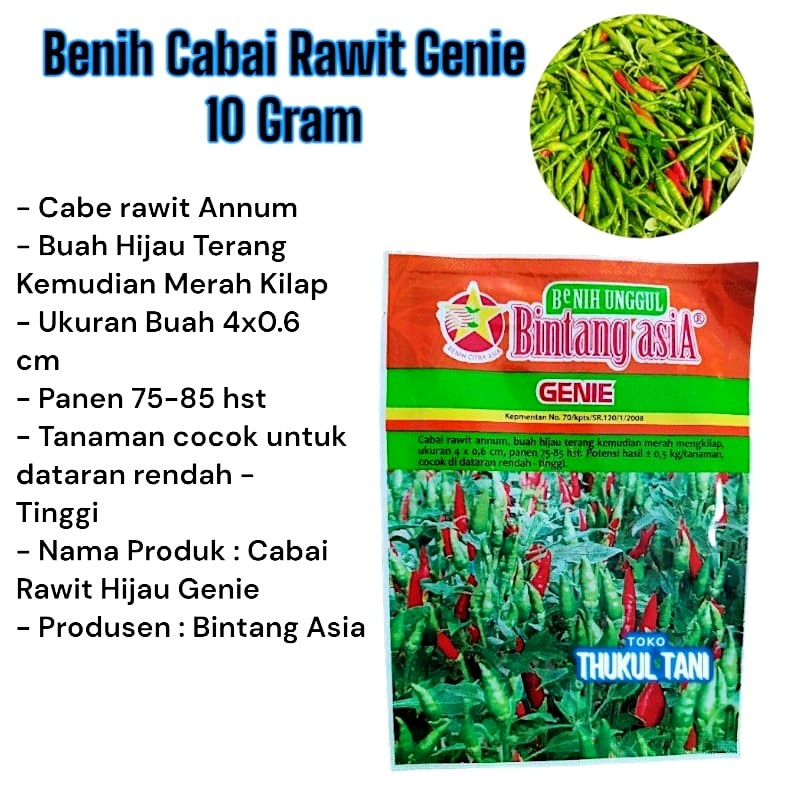 Bibit Cabe Genie 10Gram Bintang Asia Benih Tanaman Cabai Rawit Hijau Unggul 10Gr