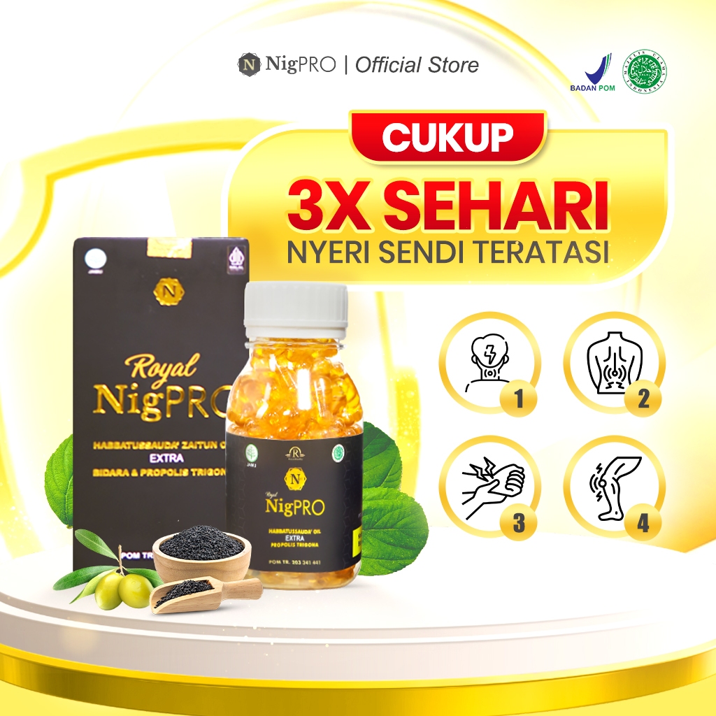 ROYAL NIGPRO Habbatussauda Oil Extra Propolis Trigona Herbal Nyeri Sendi - Isi 200 - 100 Kapsul