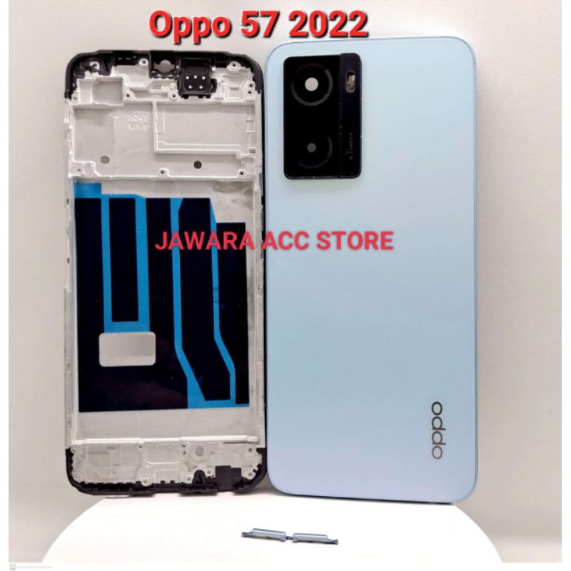 Backdoor/ Backcover/ Tutup Belakang Oppo 57 2022 + Bezel Tulang Tengah + Ring kamera + Tombol Volume