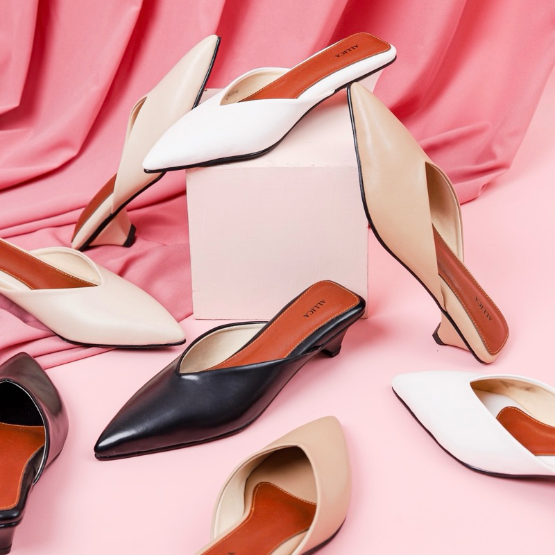 ALLICA BRIELLE HEELS wanita 3cm Shoes Sandal Hak Lancip Flat Mules