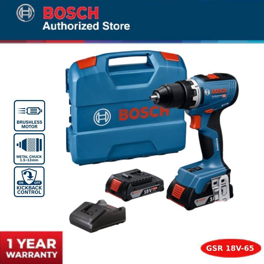 Bosch Brushless Drill Driver / Bor Obeng Baterai 18v 13mm GSR 18V-65