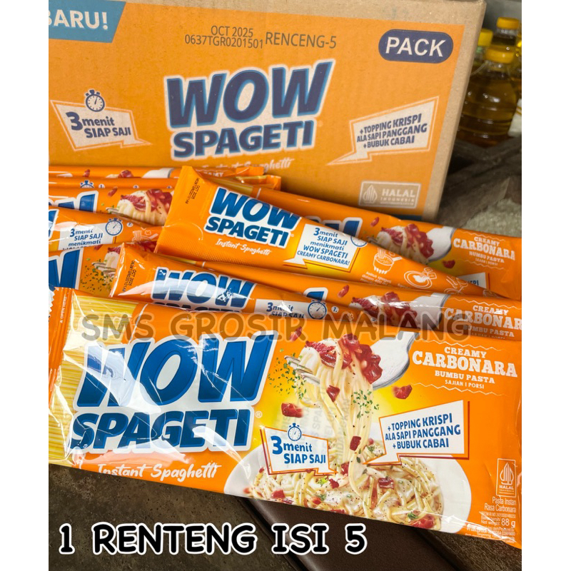 

WOW SPAGETI / SPAGETI SPAGHETTI INSTANT / SPAGETI BOLOGNESE CARBONARA / CREAMY CARBONARA / 1 renteng 5 pcs