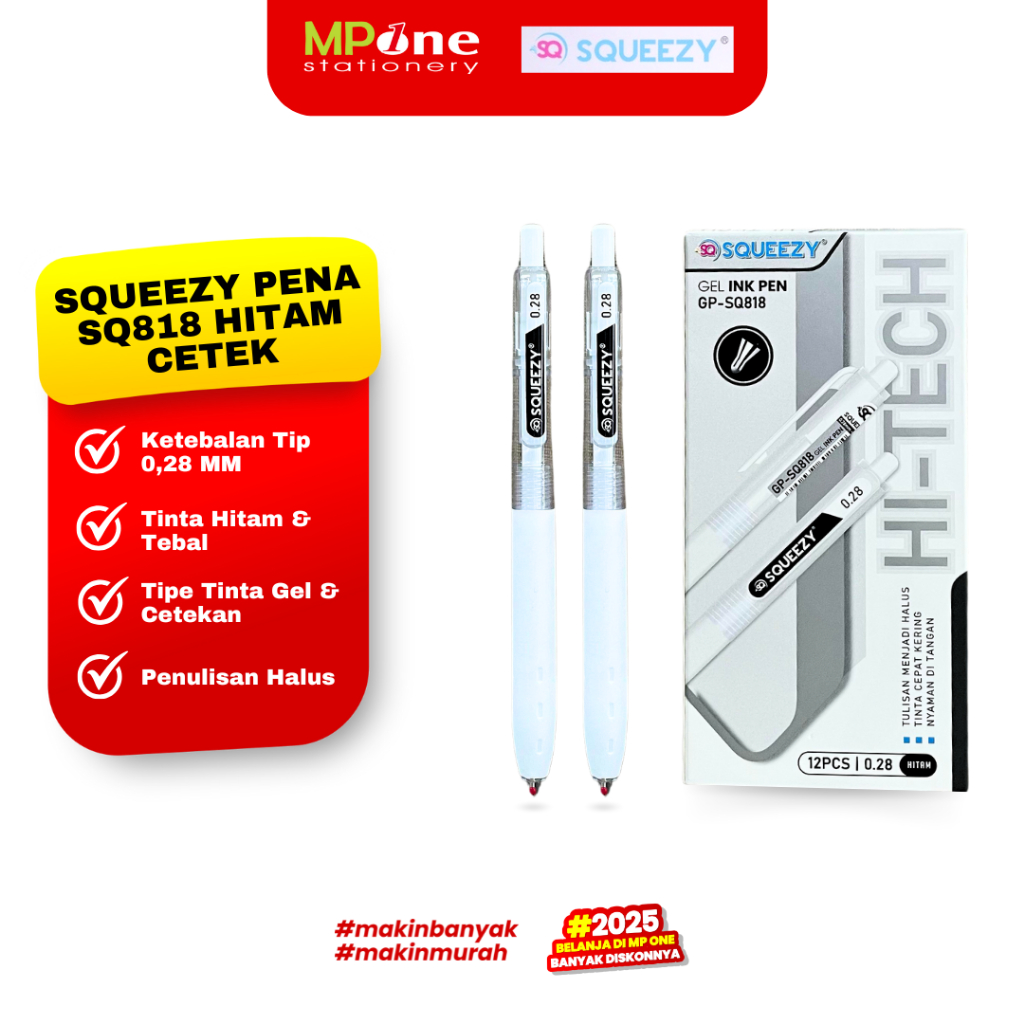 

(1 PCS) Squeezy Pena Gel Cetek 0.28mm Tinta Hitam SQ818 / Pulpen Gel 0.28mm / Pena Cetekan SQUEEZY