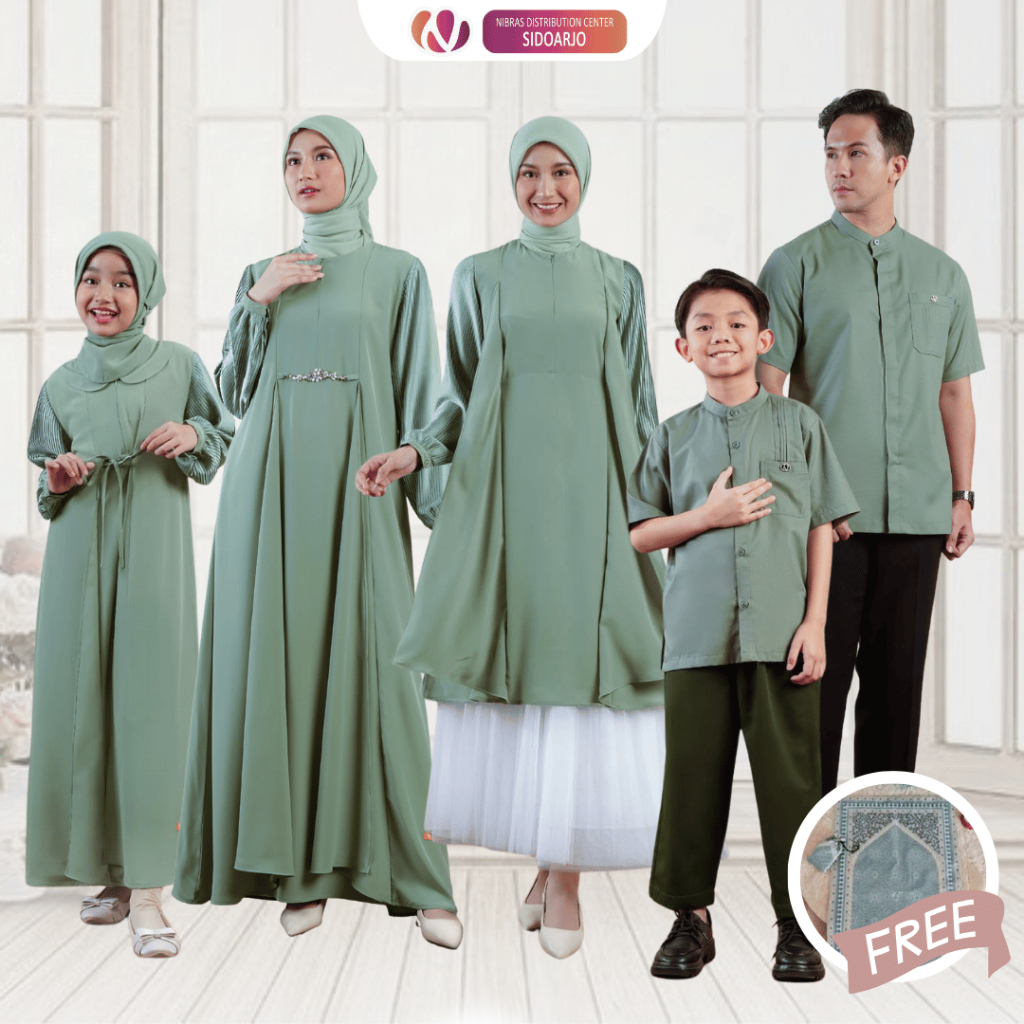 baju seragam keluarga pesta pernikahan 2025 - Sarimbit Mewah Nibras Rayya Series Gaia Green