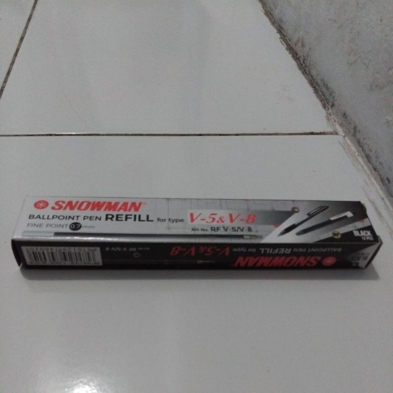 

REFILL / TINTA PULPEN SNOWMAN V5 DAN V8 UKURAN 0.7MM ART NO.RF V-5 WARNA HITAM DAN BIRU