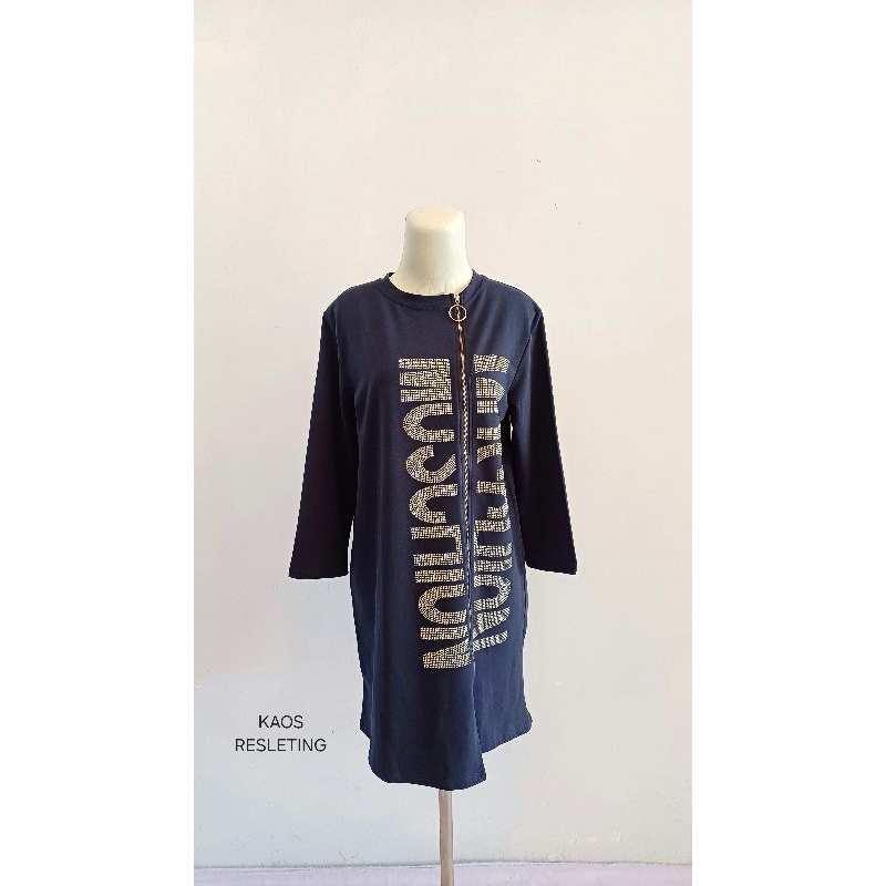 kaos wanita kekinian/tunik kaos resleting/tunik manik/kaos resleting