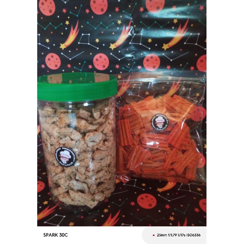 

Keripik kentang balado + basteng daun jeruk gurih cooy