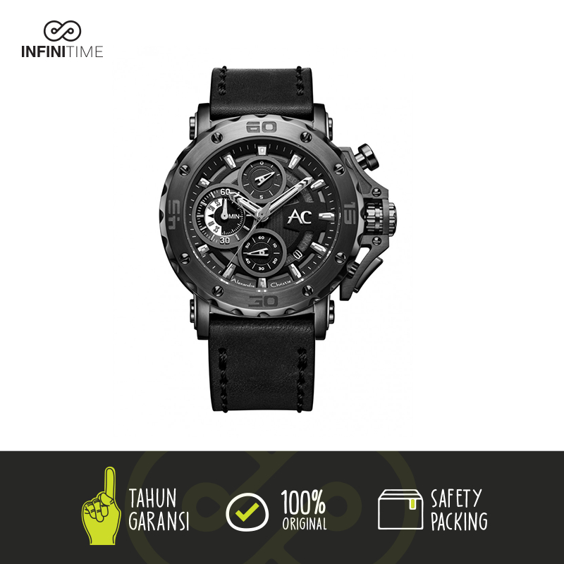 Jam Tangan Alexandre Christie AC 9205 Full Black Leather Pria