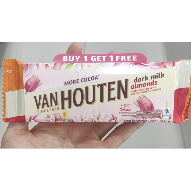 

Coklat Vanhouten dark milk almonds 40gr buy 1 get 1