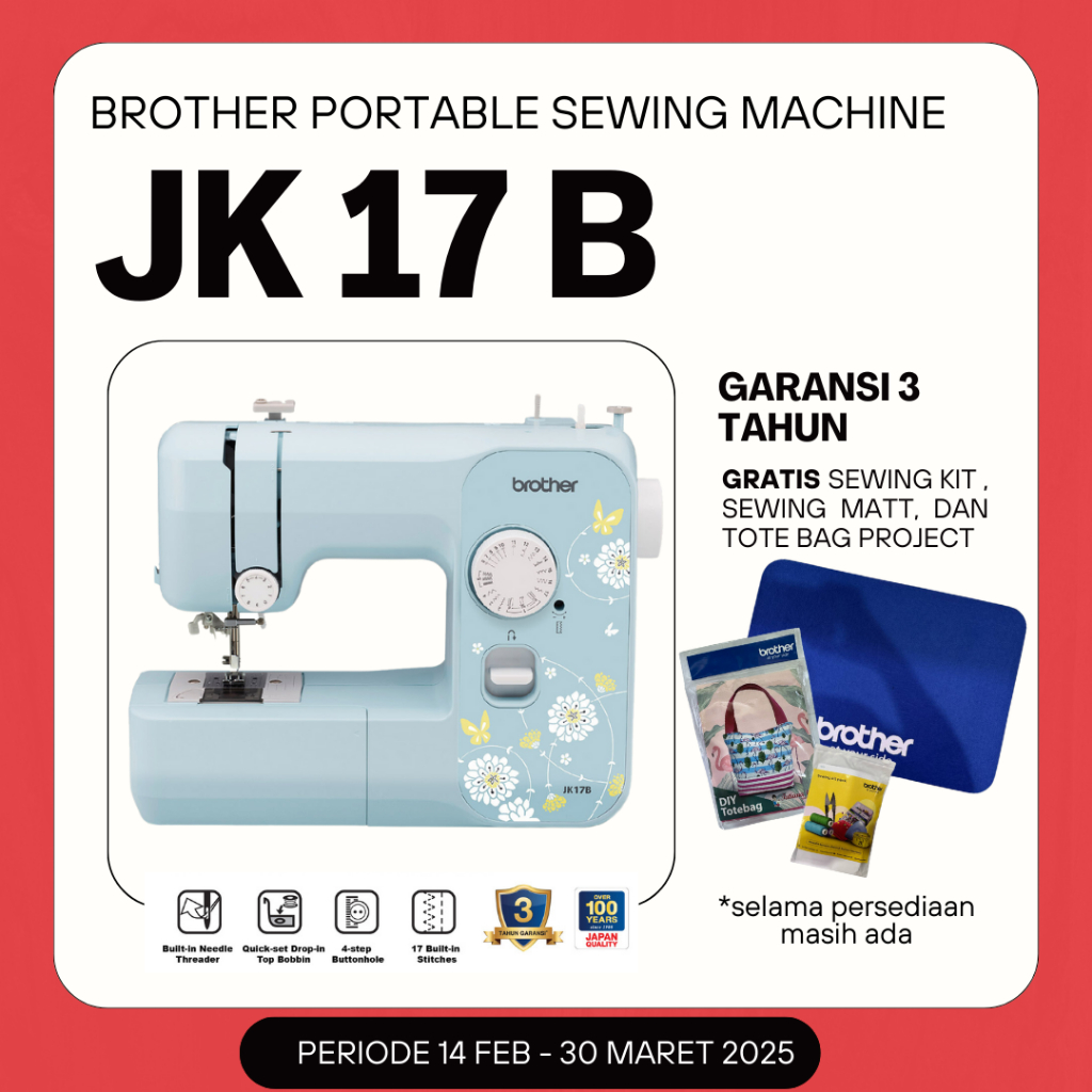 Mesin Jahit BROTHER JK17B / JK-17B Portable Multifungsi