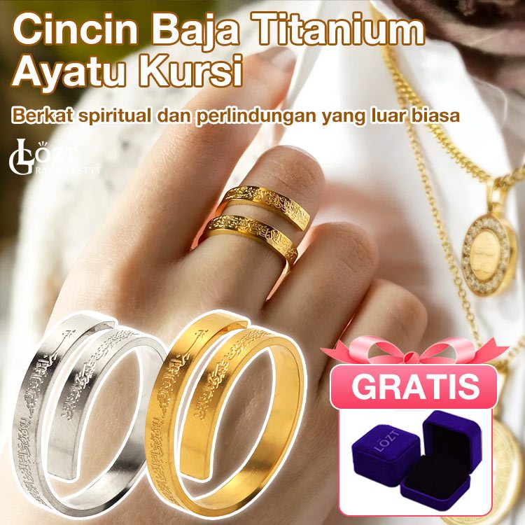 [Beli 1 Ambil 1] Cincin ayat kursi titanium wanita pria anti karat asli cincin rajah tulisan islam m