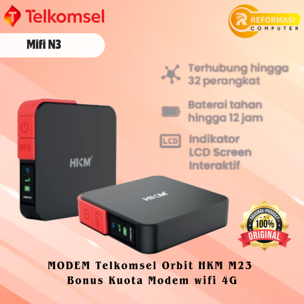 ORBIT MODEM Telkomsel Orbit Mifi N3 HKM M23 Bonus Kuota Modem wifi 4G Garansi Resmi - BLACK