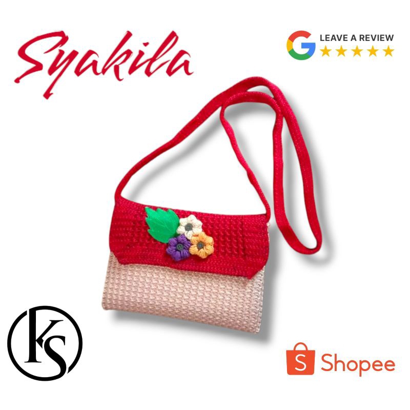 Tas wanita rajut motif bunga Selempang Spon Bunga kerajinan tangan premium