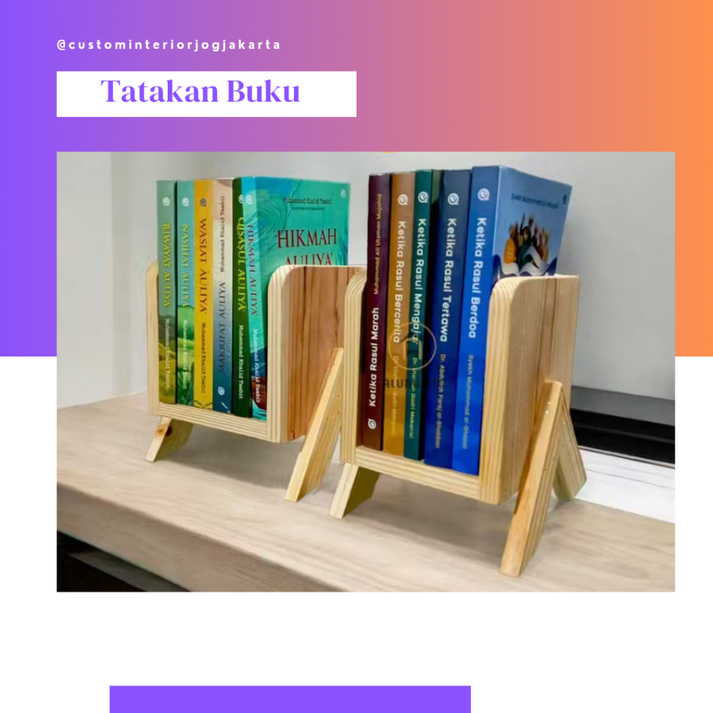 RAK BUKU KAYU AESTHETIC | RAK MEJA KERJA MINIMALIS KANTOR ATK | DEKORASI RUSTIC