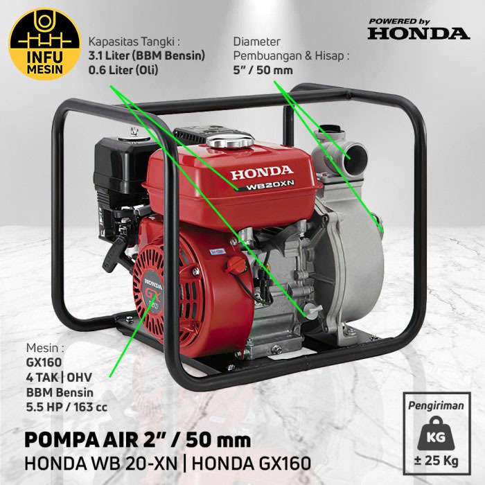 Pompa Air 2 inch 2" Honda WB20XN WB 20 XN Engine GX160