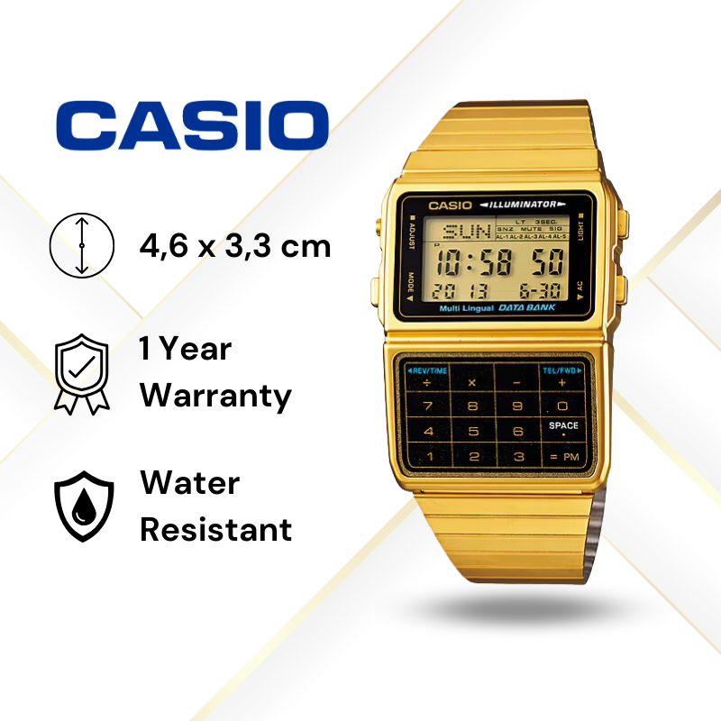 JAM TANGAN CASIO DATABANK DBC-611G-1 ORIGINAL - DBC611G GOLD KALKULATOR CASIO ORIGINAL