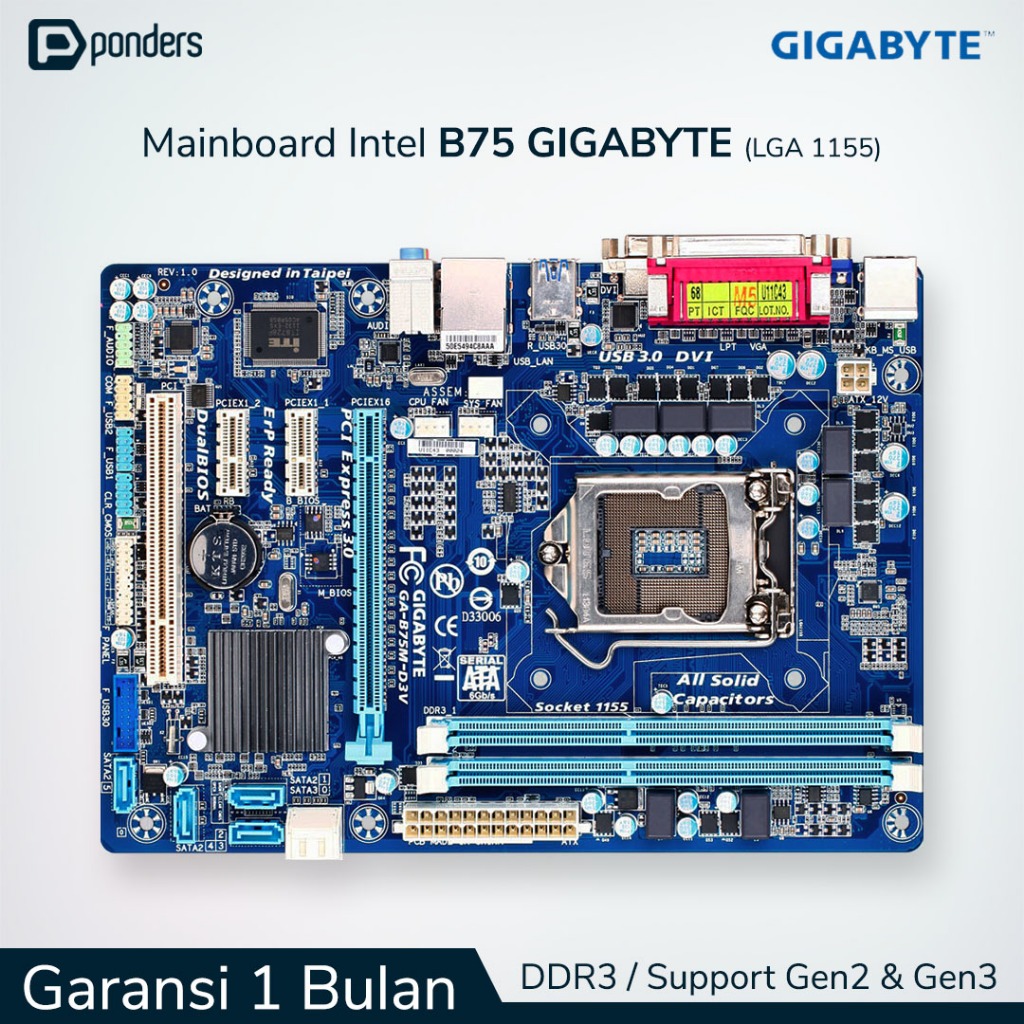 Mainboard Intel Gigabyte B75 LGA 1155 DDR3 Support Gen2 & Gen3