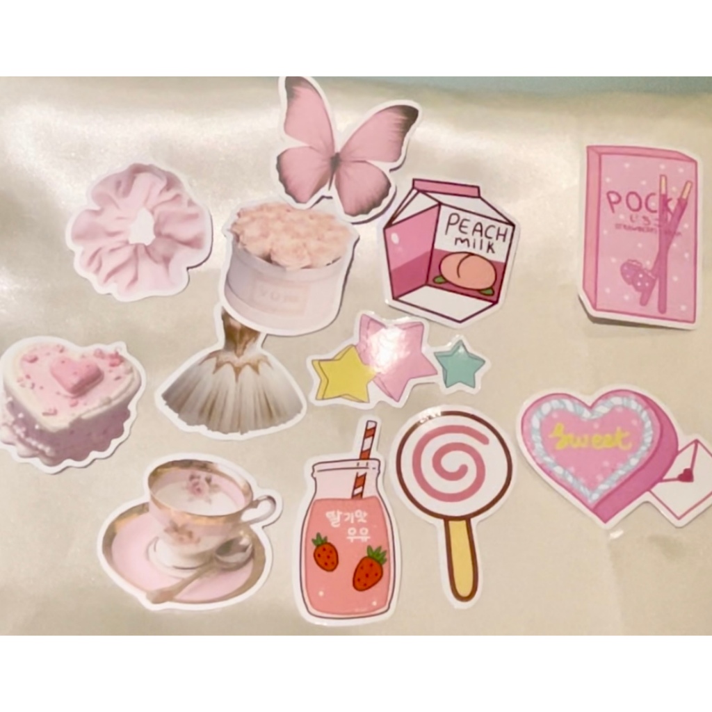 

[VALENTINE SPECIAL] PROMO 1425: Pink Sticker Pack Isi 12 - Kumpulan Sticker Lucu Warna Pink