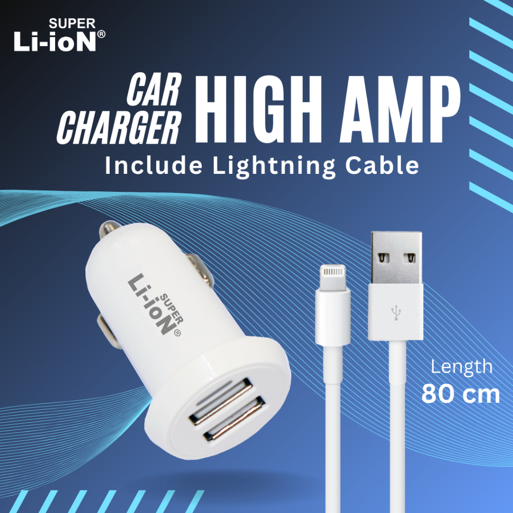 Car Charger Super Li-ion 3.4A (12W) - charger mobil - casan mobil- Kabel iphone Lightning - Kabel Mi