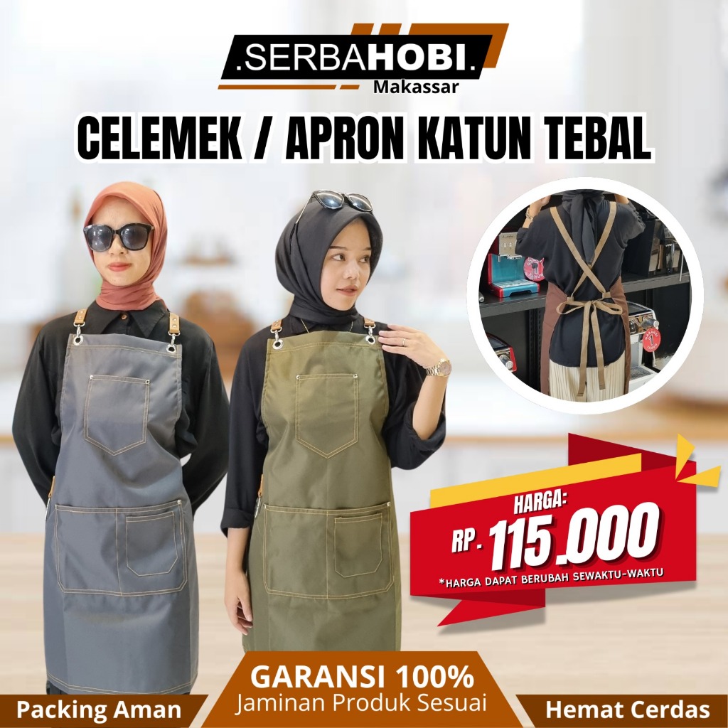 Celemek / Apron Barista Bahan Katun Tebal Dengan Tali Webbing