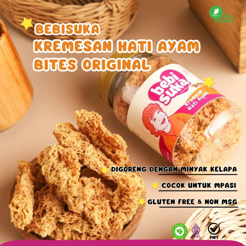 

Bebisuka Kremesan Hati Ayam Orginal Bites (45gr) | Kremesan Bites untuk MPASI, Kremesan tekstur Lumer cocok untuk MPASI, Camilan Sehat Gluten Free , Snack untuk Bayi Aman Non MSG