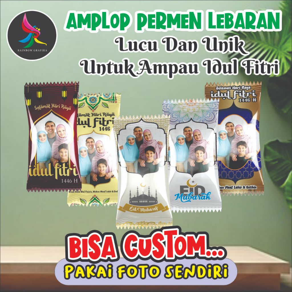 

AMPLOP LEBARAN MODEL PERMEN custom bisa pakai foto sendiri (isi 10pcs) ANGPAO IDUL FITRI UNIK LUCU