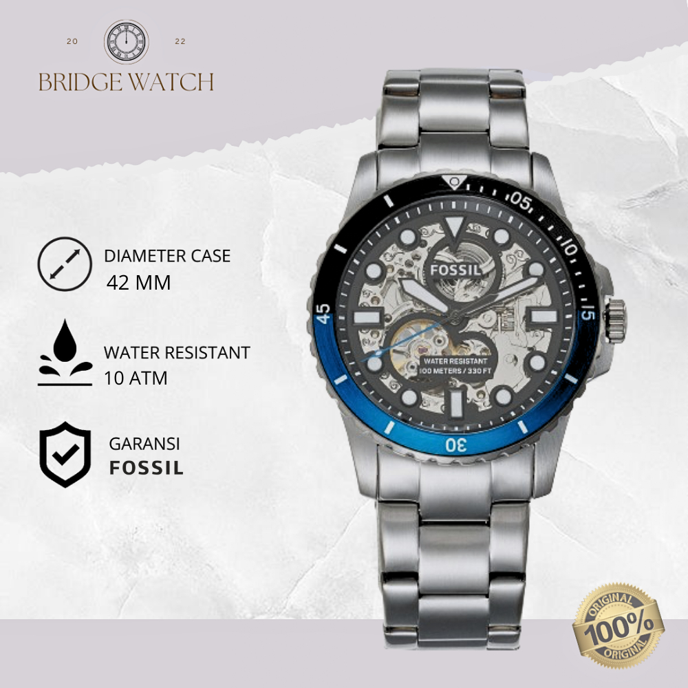 Jam Tangan Pria Fossil ME3201 Original FB-01 Automatic Analog Stainless Steel Strap Rantai Cowok Wat
