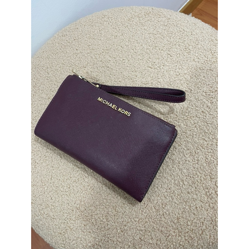 Preloved MK Jet Set Double Zip Wrislet Leather