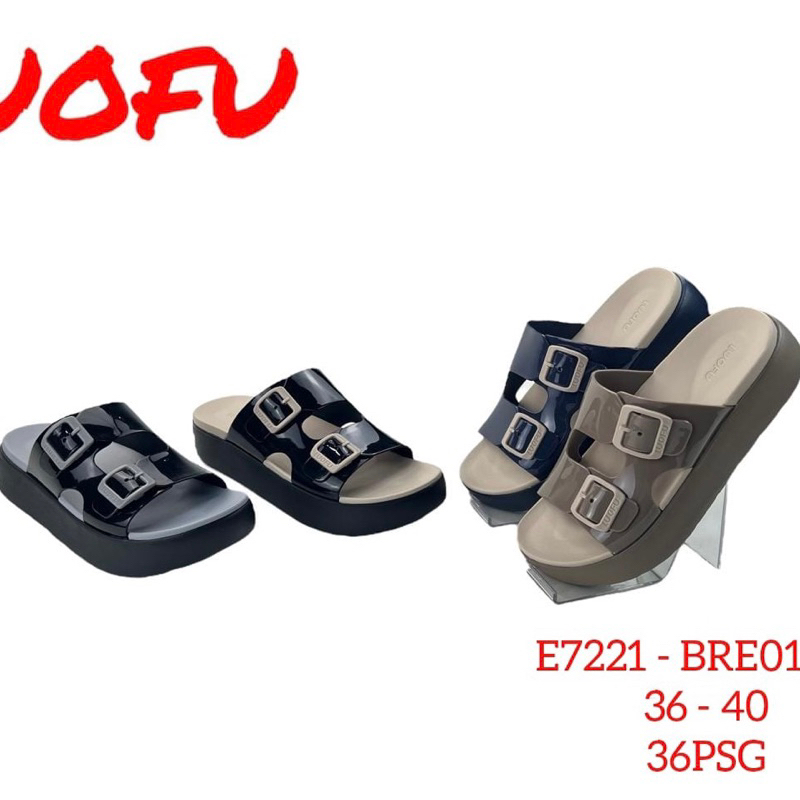 LUOFU sandal ban dua gesper wedges sandal gesper wanita merk luofu bahan karet (E7221)