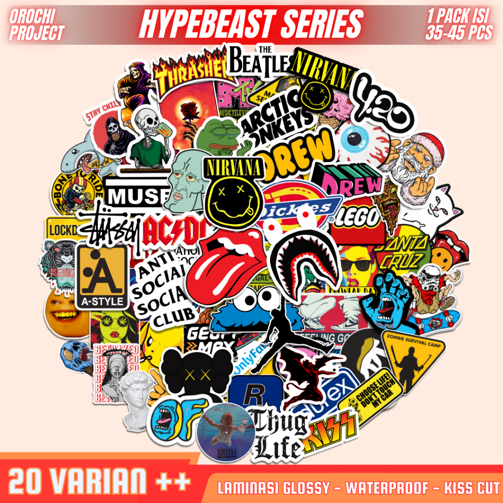 

Sticker Stiker Bundling Pack HYPEBEAST Logo Brand Band Metal Punk Drew Hiphop Skateboard Warning Grafiti Vinyl Glossy Anti Air Case HP Laptop Tumbler Motor Helm