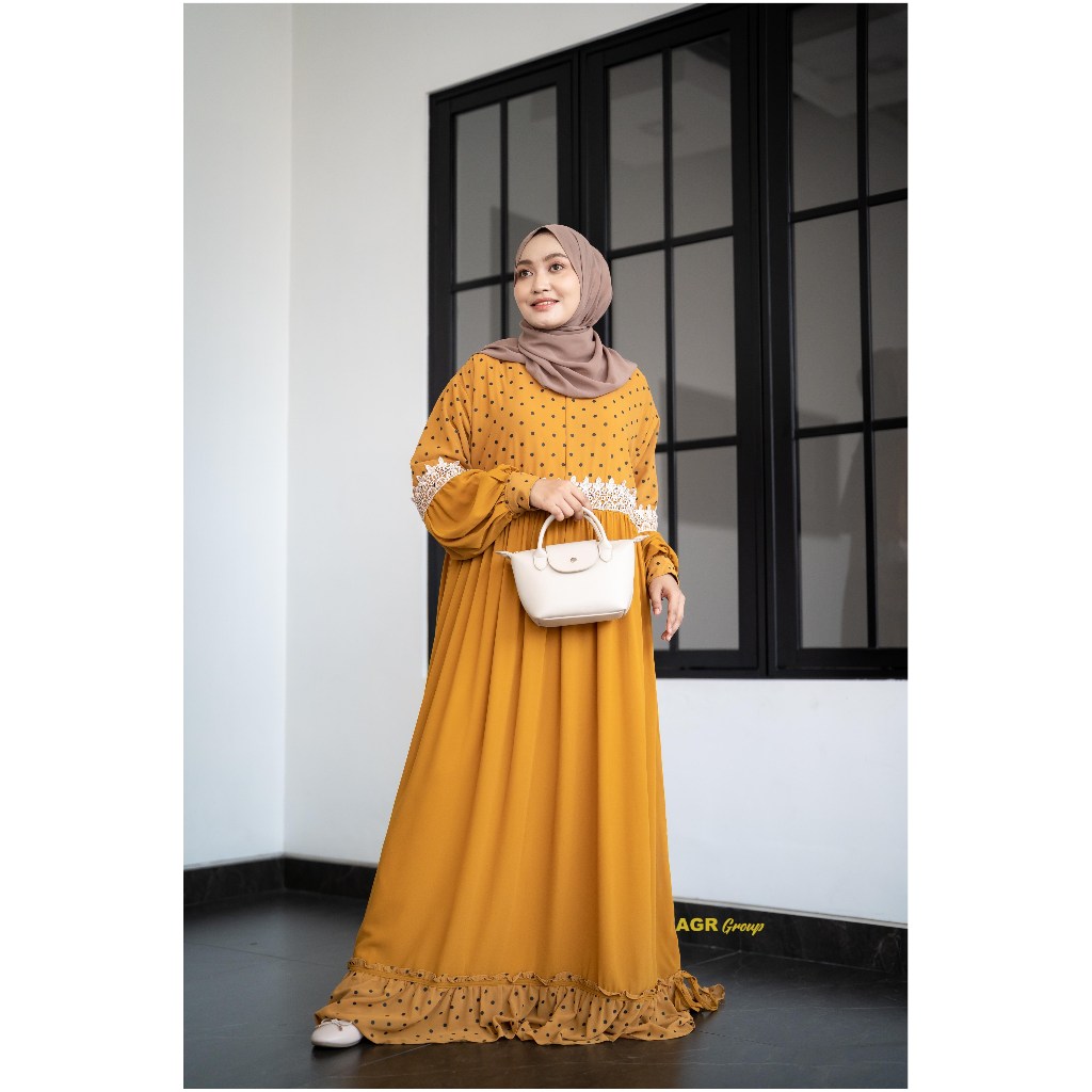 Gamis Jumbo LD 130 Humaira Bahan Ceruty Premium Motif Polkadot Busui Full Furing Size XXXL