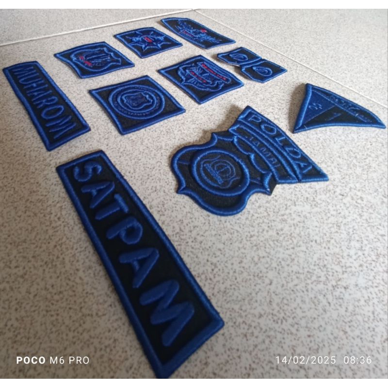 atribut satpam timbul, atribut satpam serba biru, atribut satpam security model terbaru, bordir timb