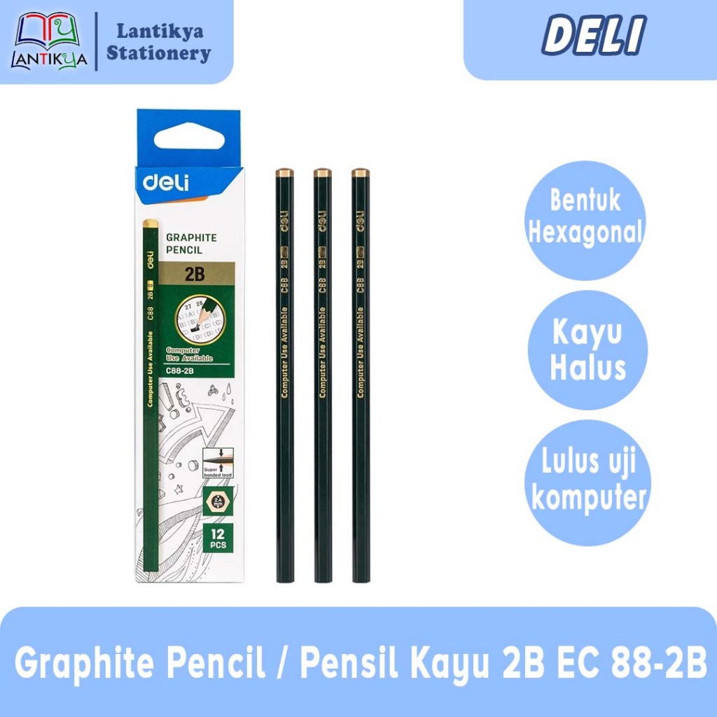 

Deli Graphite Pencil / Pensil Kayu 2B 1 Pack Isi 12pcs Kualitas Bagus EC88