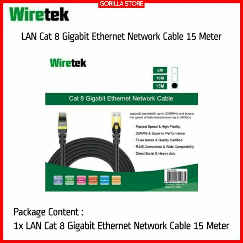 Wiretek Cable Lan Cat 8 Gigabit Ethernet Network Cable 20 Meter