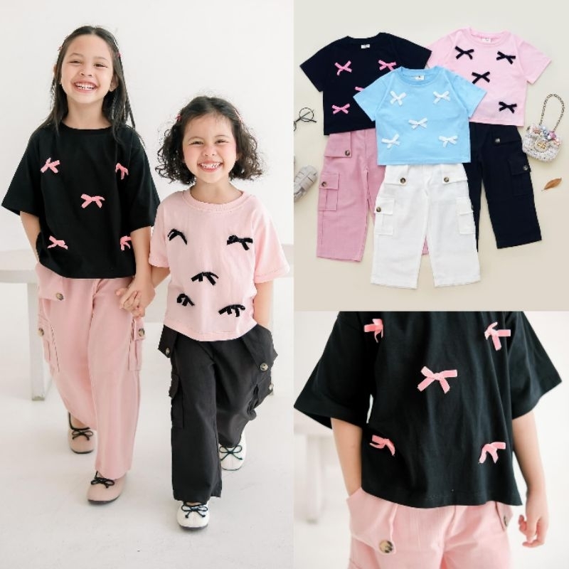 RIBBON CARGO SET| SETELAN ANAK PEREMPUAN| SET CARGO ANAK PEREMPUAN |SETELAN CELANA ANAK PEREMPUAN| S