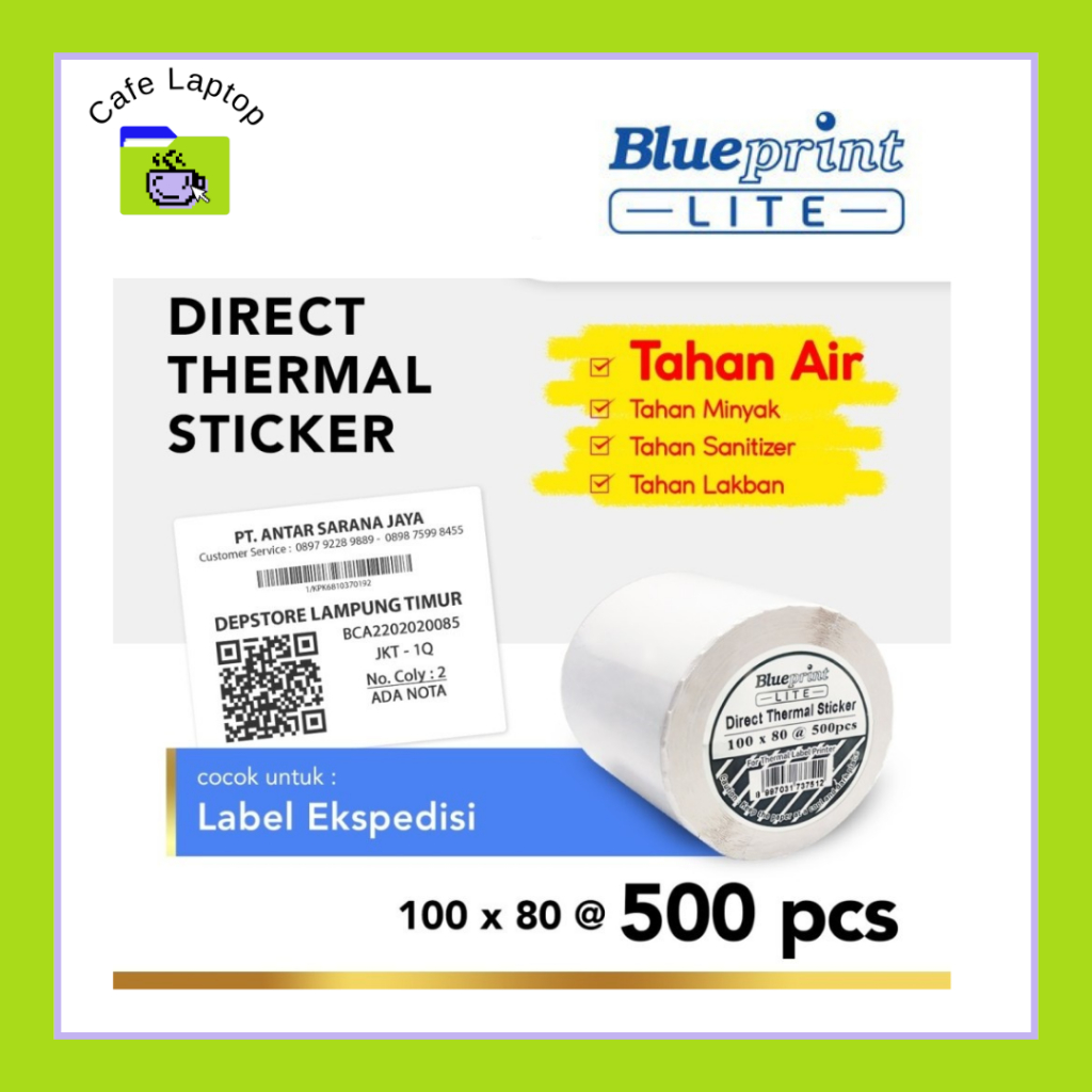 

Direct Thermal Sticker Label Ekspedisi BLUEPRINT Lite 100x80 mm 500Pcs 1 ROLL