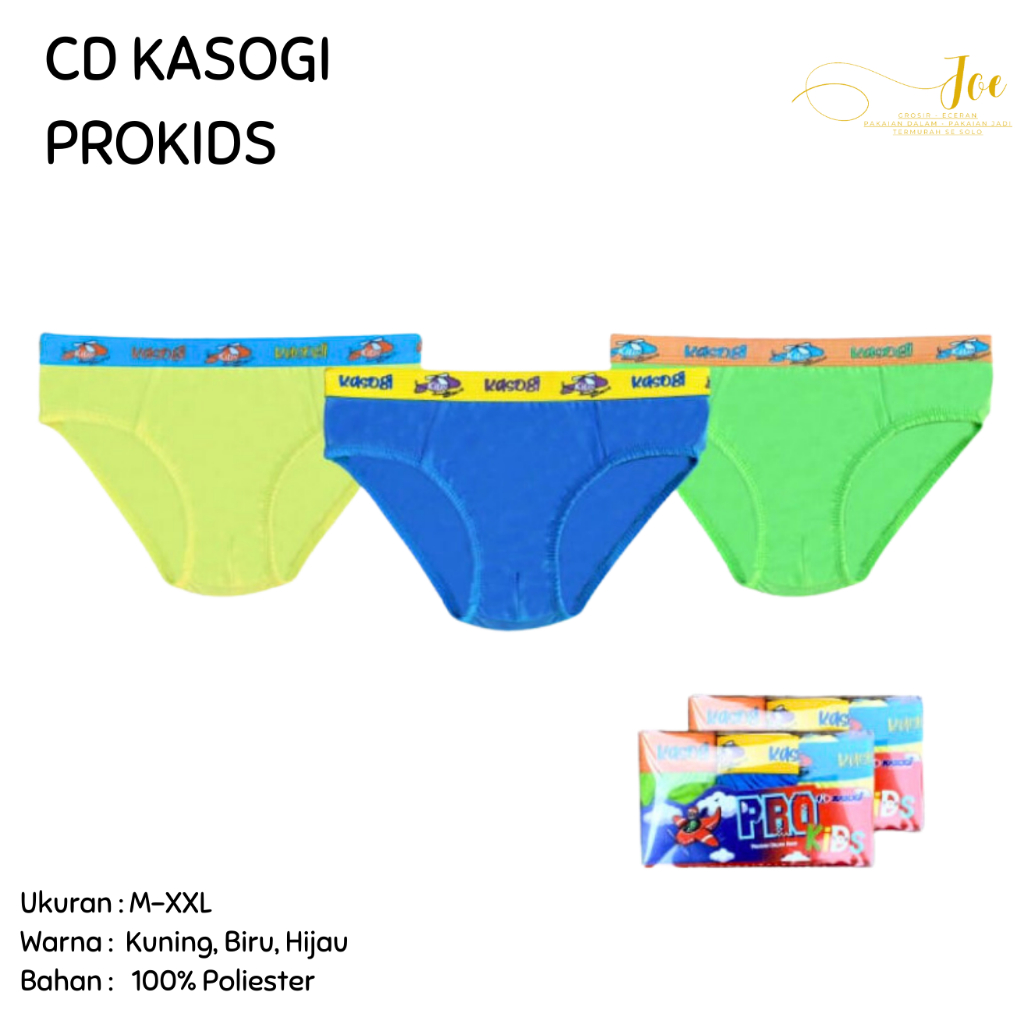 [ISI 3] CD Anak KASOGI PRO KIDS Pinggang Karet Melar / Celana Dalam PRO KIDS Polos Model Boxer / Pak